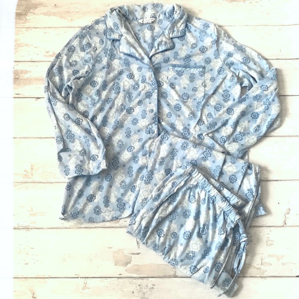 Liz Claiborne L/G Women’s Light Blue Floral Print Pajamas Set Pjs Size Large